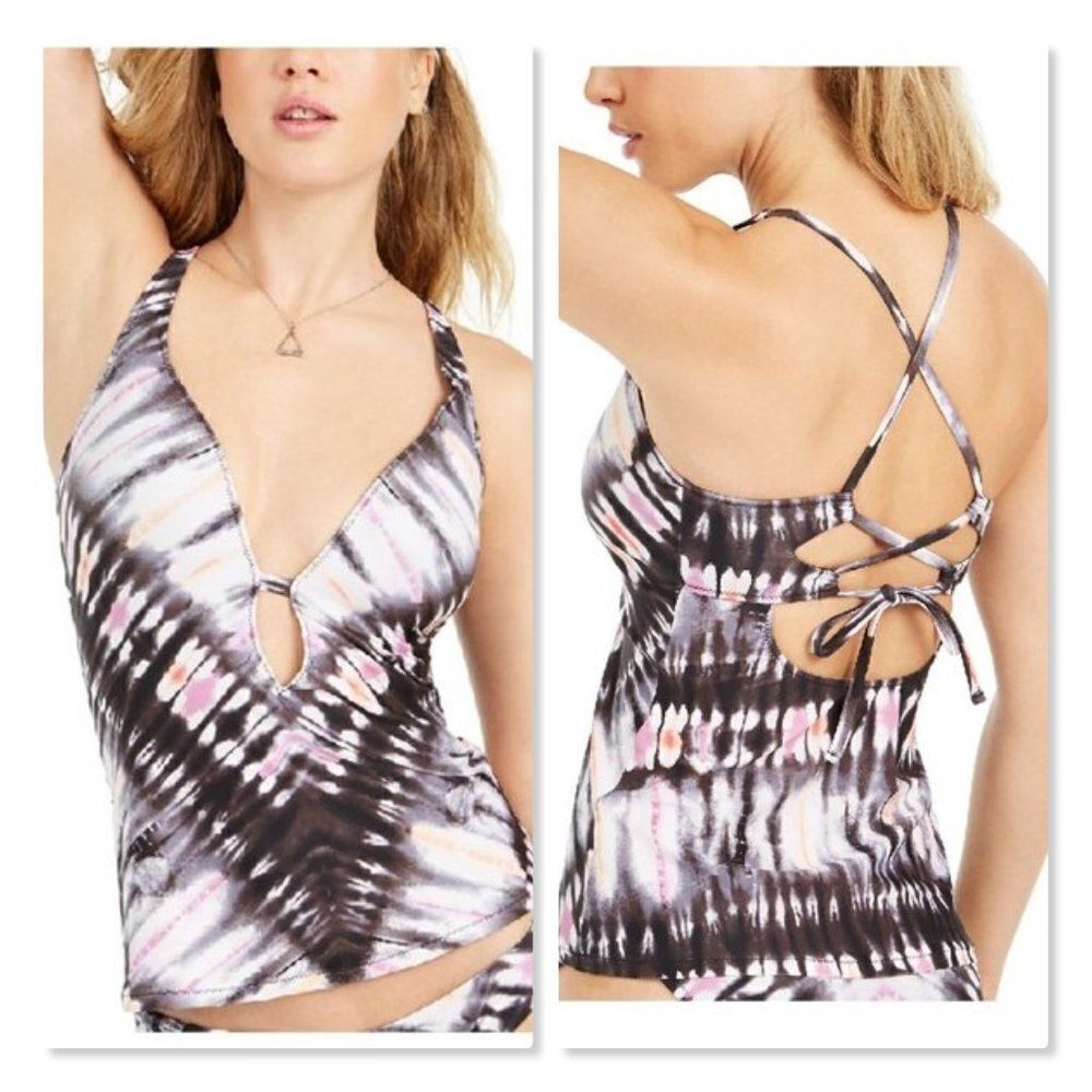Bar III Ink-Dyed Plunge-Neck Tankini Top - NEW